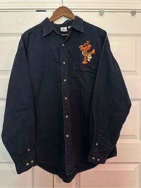 Disney Store Vintage Tigger Navy Long-Sleeve Button-Down Shirt, XL, 100% cotton
